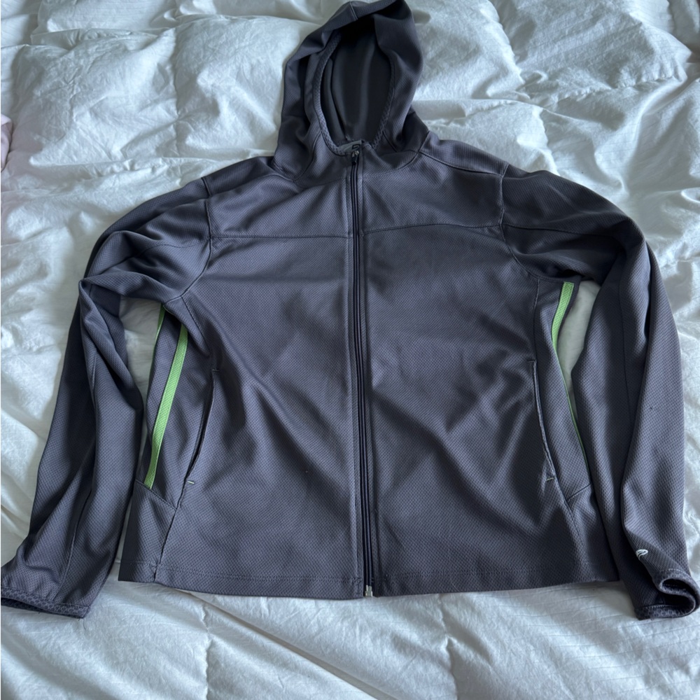 Vintage Champion Gray Performance Y2K green stripe zip hoodie Jacket